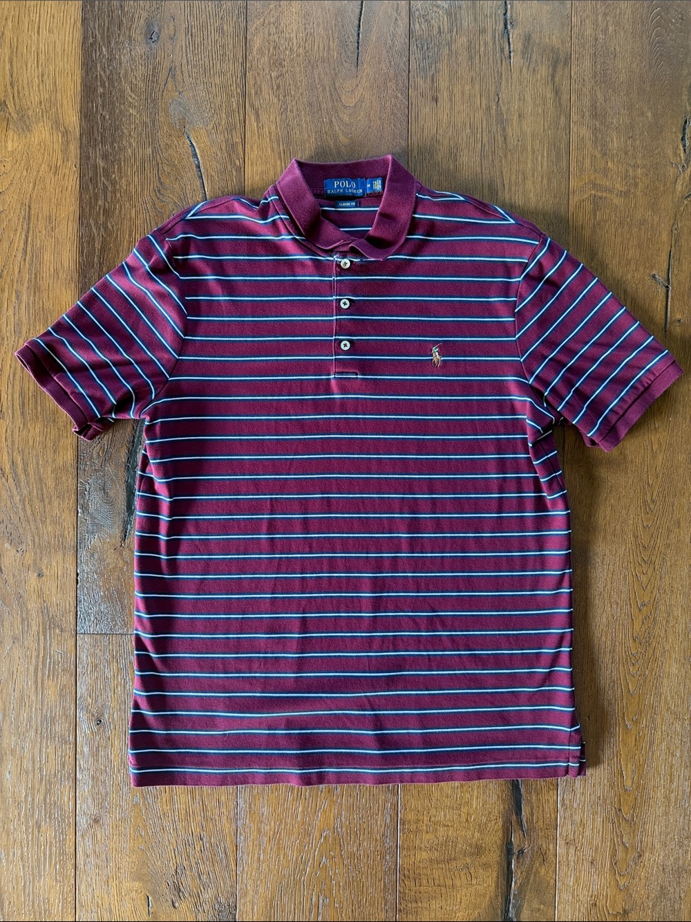 Polo by Ralph Lauren Maroon Polo with Blue and White Stripes